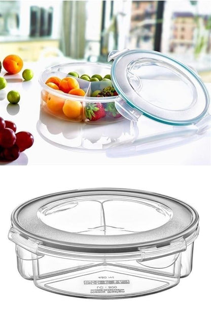 BUFFER® 3 Bölmeli Sızdırmaz Contalı Kilitli Kapaklı 1,35 Litre yuvarlak Erzak Saklama Kabı LC-500