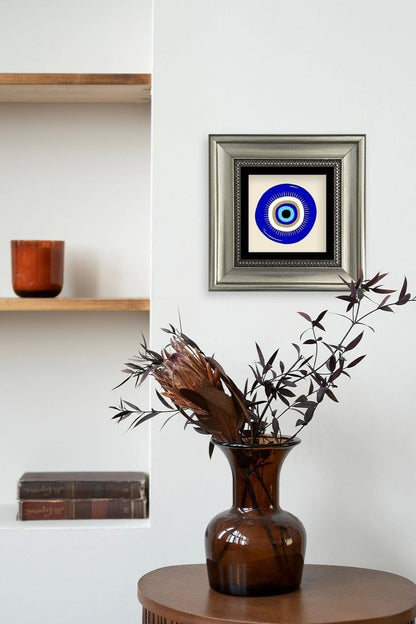 Nazar Boncuğu Çerçeveli Taş Tablo 20 cm