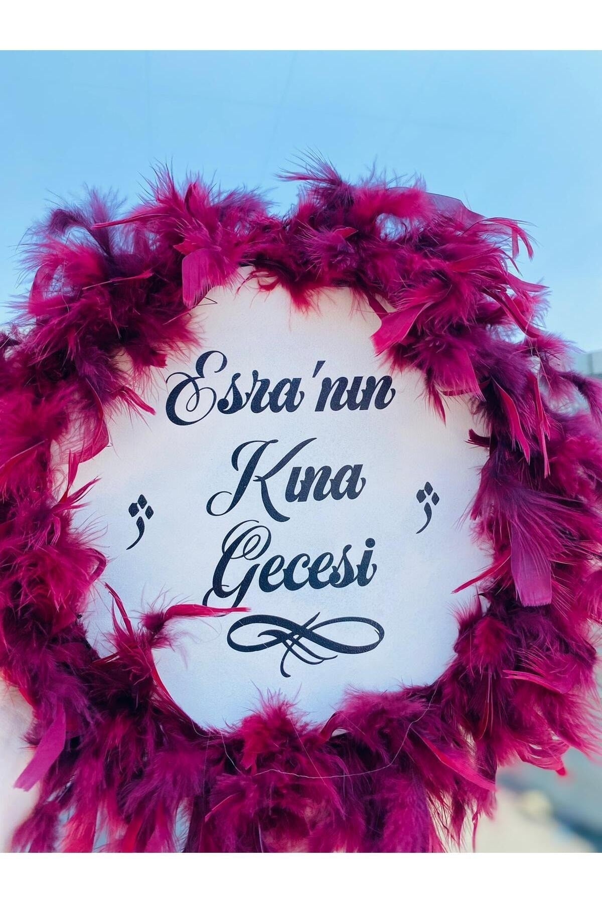 Kişiye Özel Tüylü Kına Gecesi Tefi,bordo Tüylü Gelin Tefi, Kına Tefi (22 CM)