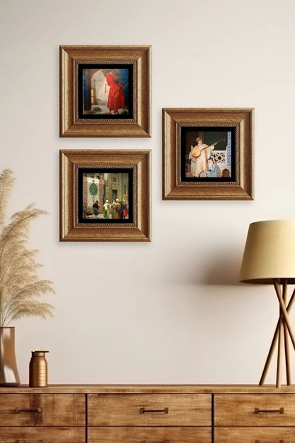 Osman Hamdi Bey 3 lü Set Çerçeveli Taş Tablo 20 cm