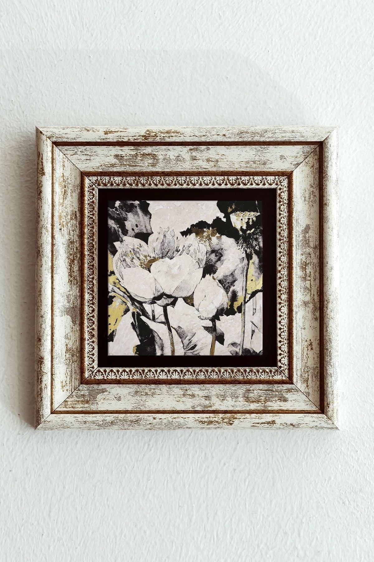 Çiçek Çerçeveli Taş Tablo , Çerçeveli Taş Duvar Dekoru-enkcrcvtbl-00155 20 cm