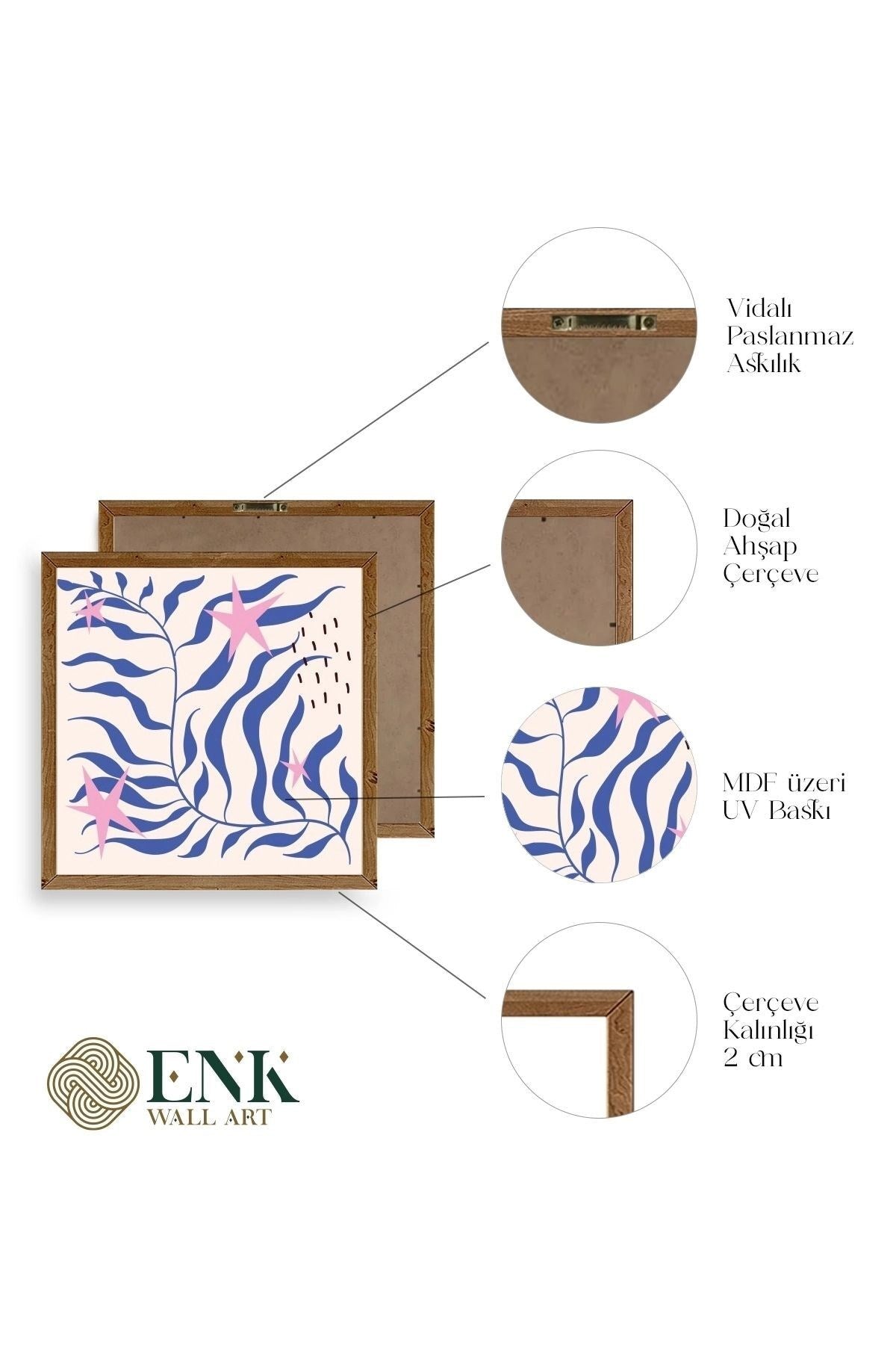 Yaprak Ahşap Çerçeveli Tablo 42 x 42