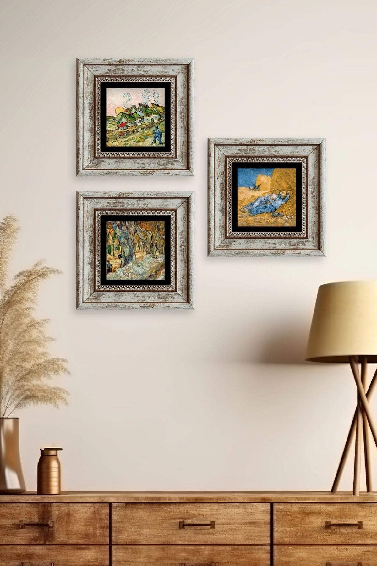 Van Gogh 3 lü Set Çerçeveli Taş Tablo 20 cm