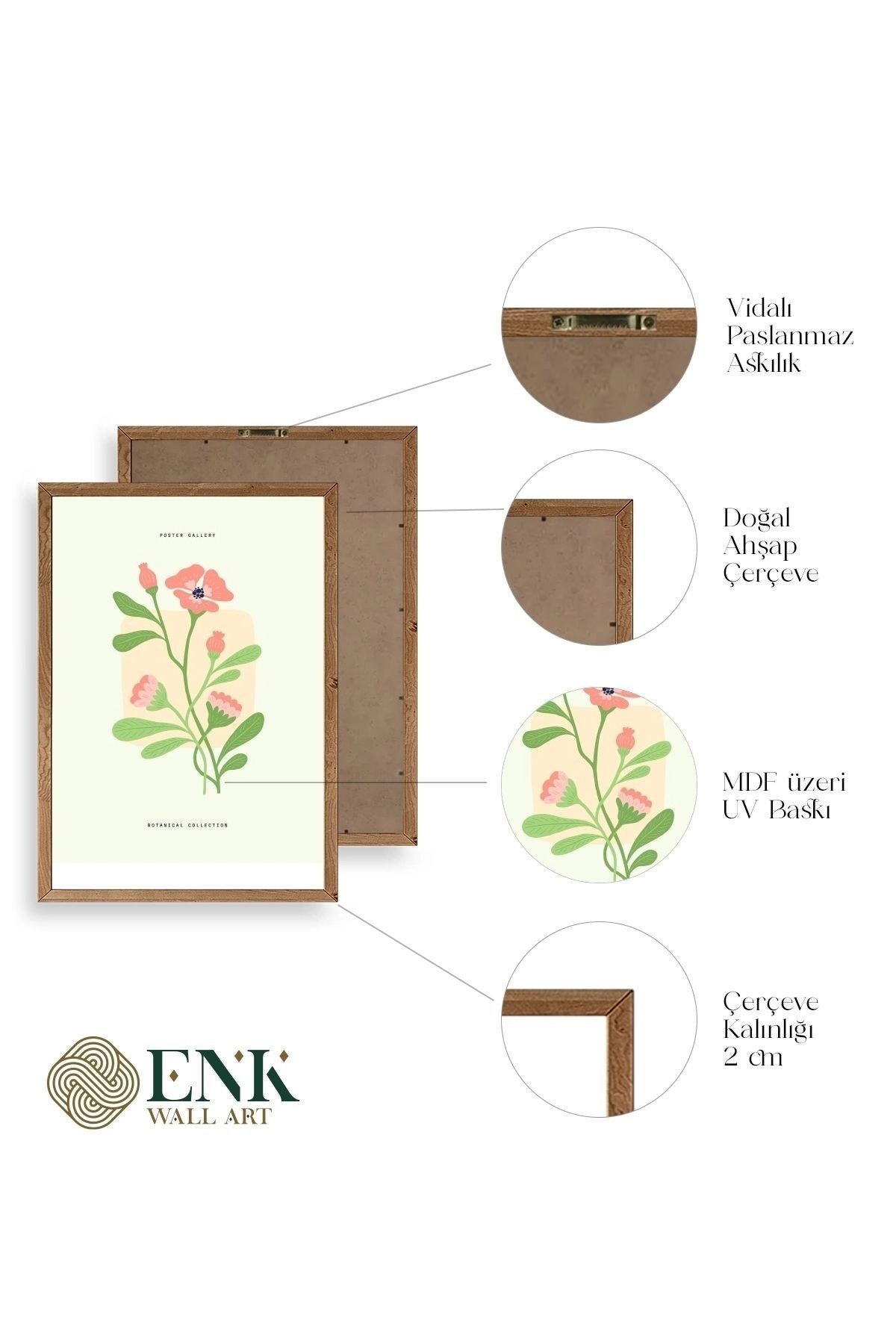 Botanik Üçlü Ahşap Çerçeveli Tablo 50 x 70