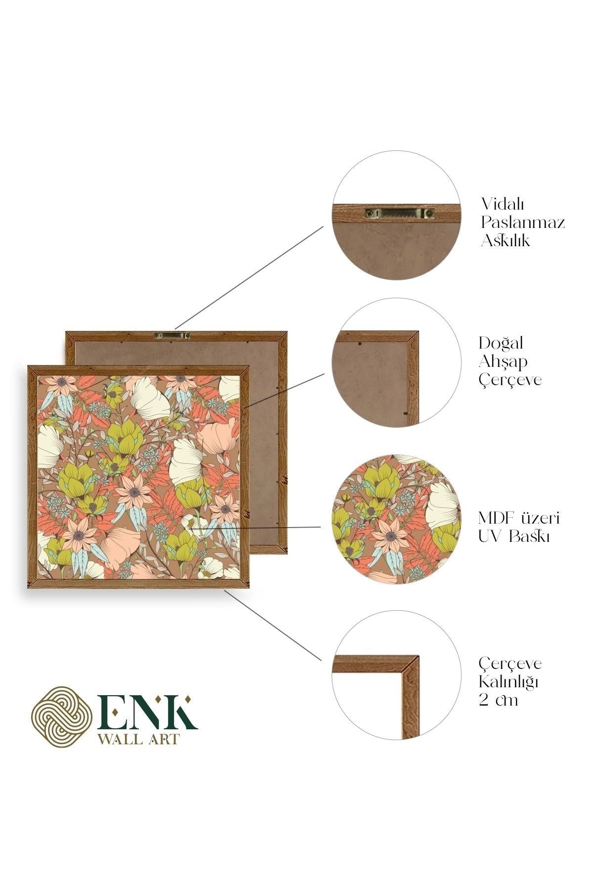 Çiçek Ahşap Çerçeveli Tablo 50 x 50
