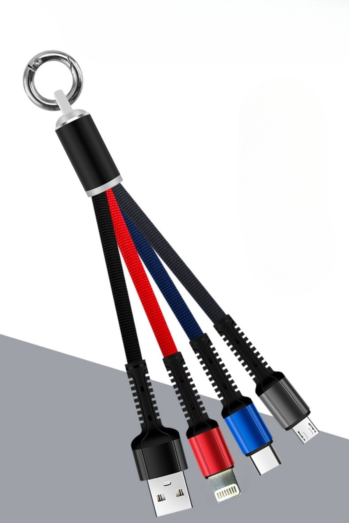 BUFFER® Işıklı Anahtarlık Model 3 in 1 USB Çıkışlı MİKRO,TYPE-C ve İphone Uyumlu Şarj Kablosu