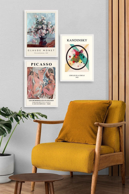 Ünlü Tablolar Üçlü Ahşap Çerçeveli Tablo 23 x 30