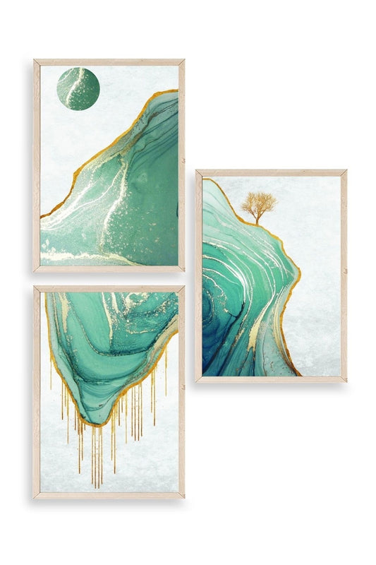 Manzara Üçlü Ahşap Çerçeveli Tablo 50 x 70