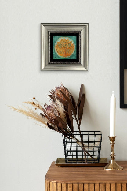 Lotus Çiçeği Çerçeveli Taş Tablo 20 cm