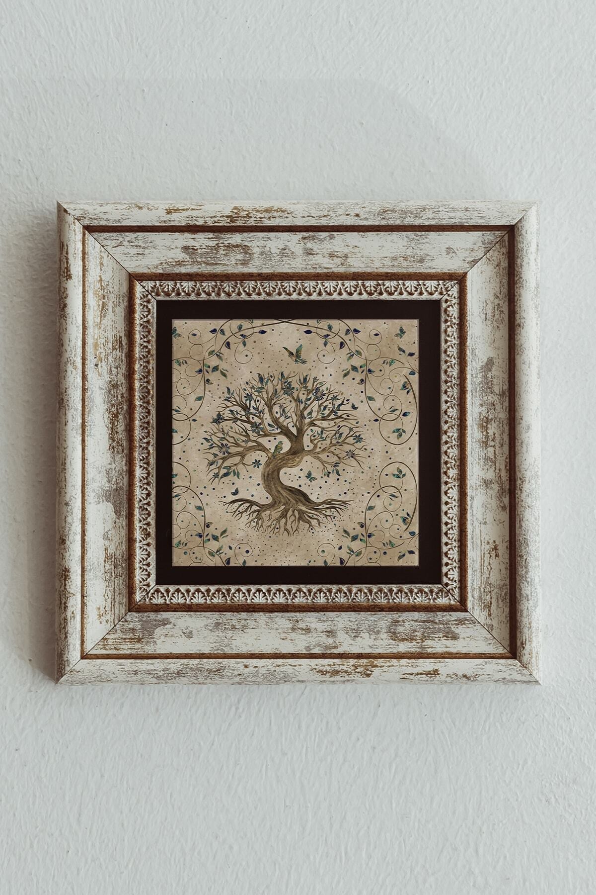 Hayat Ağacı (yaşam) Life Tree Çerçeveli Taş Tablo , Çerçeveli Taş Duvar Dekoru 20 cm