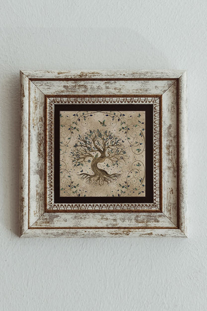 Hayat Ağacı (yaşam) Life Tree Çerçeveli Taş Tablo , Çerçeveli Taş Duvar Dekoru 20 cm