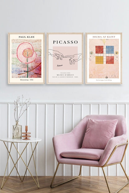 Ünlü Tablolar Üçlü Ahşap Çerçeveli Tablo 50 x 70