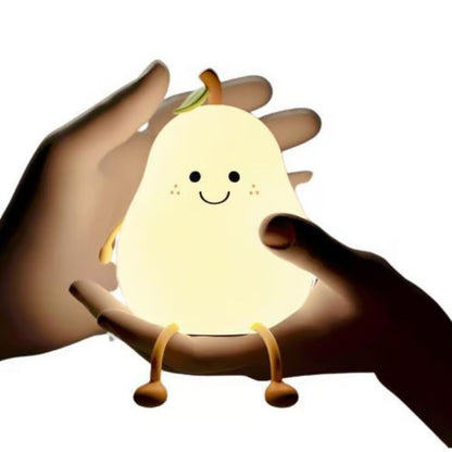 5 Farklı Renk Modlu Armut Figürlü Pofuduk LED Gece Lambası–Yumuşak Dokulu Çocuk Odası ve Dekoratif Şarjlı Ortam Işığı