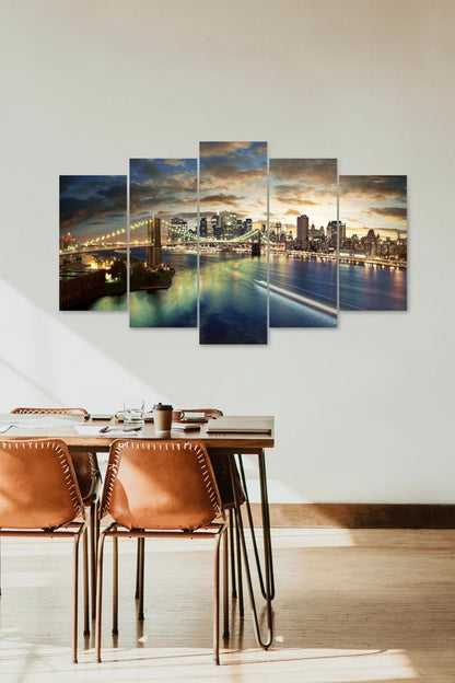 Şehir Manzarası 5 Parçalı Mdf Tablo 60 x 100