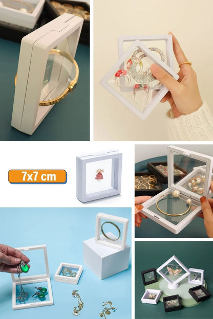 BUFFER® 7x7 cm Standlı 3D Takı Ziynet Hatıra Koleksiyon Saklama Kutusu Şeffaf Film Çerçevesi