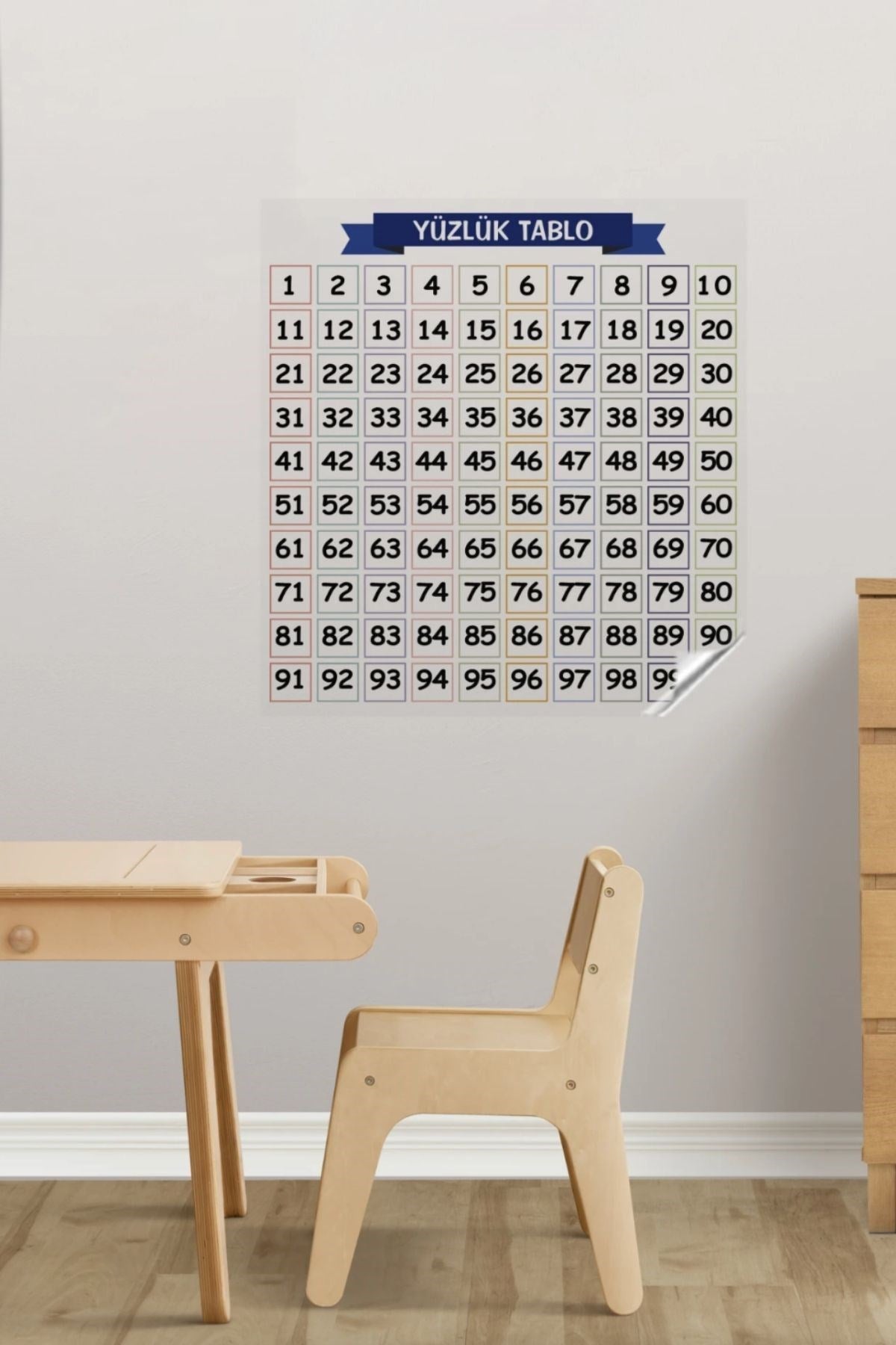 BUFFER® Matematik Öğreten Yüzlük Tablo Duvarda İz Bırakmaz Akıllı Kağıt Yapışkansız Statik  60x60 cm