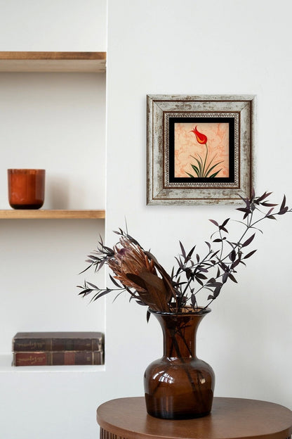 Ebru Lale Çerçeveli Taş Tablo 20 cm