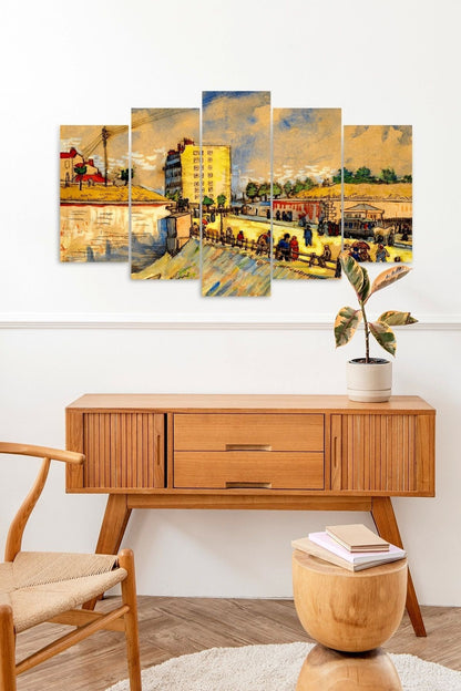 Şehir Manzarası Retro 5 Parçalı Mdf Tablo 60 x 100