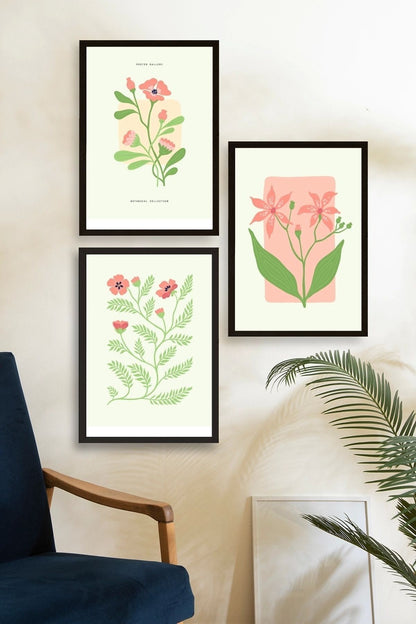 Botanik Üçlü Ahşap Çerçeveli Tablo 30 x 40