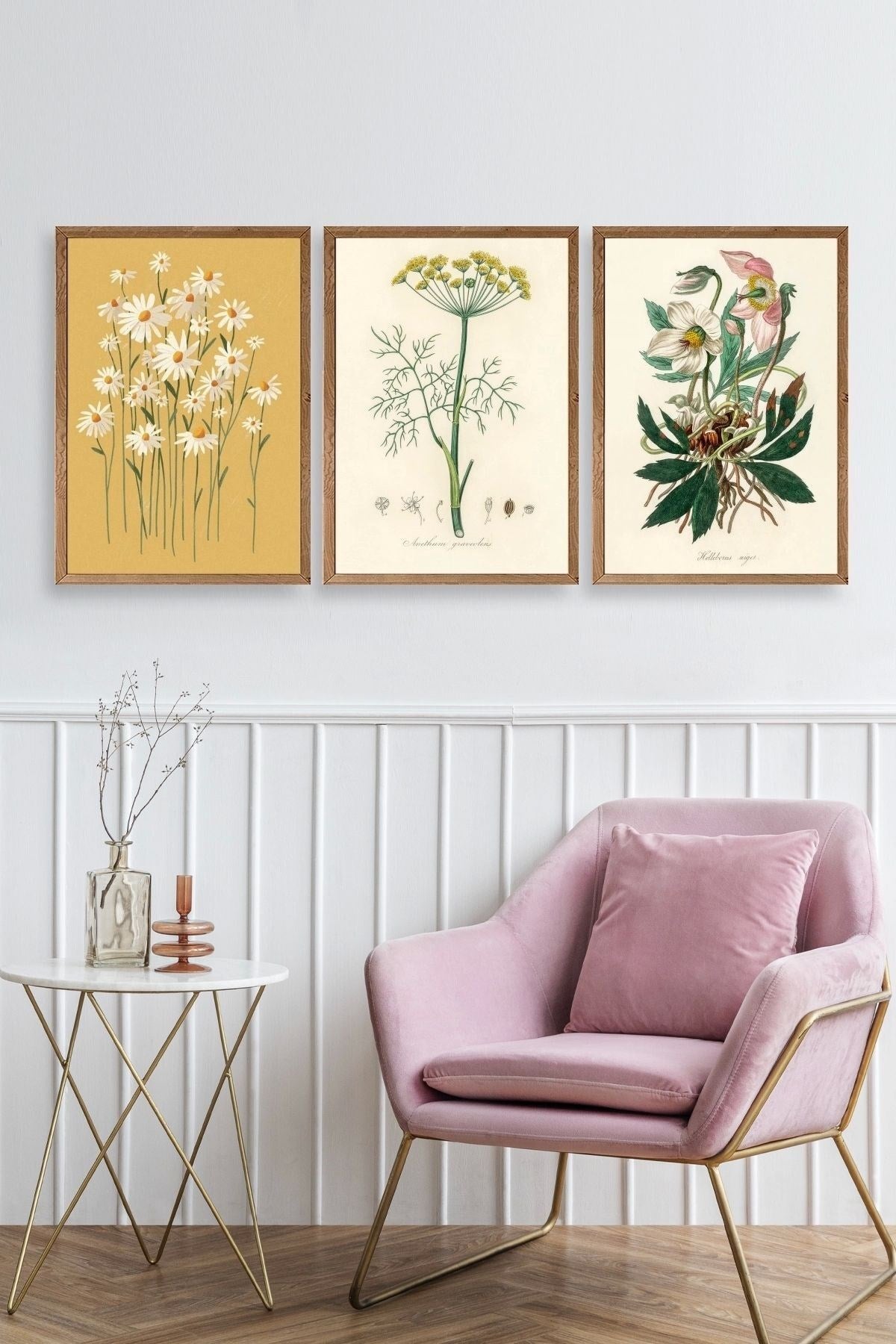 Çiçek Üçlü Ahşap Çerçeveli Tablo 40 x 60