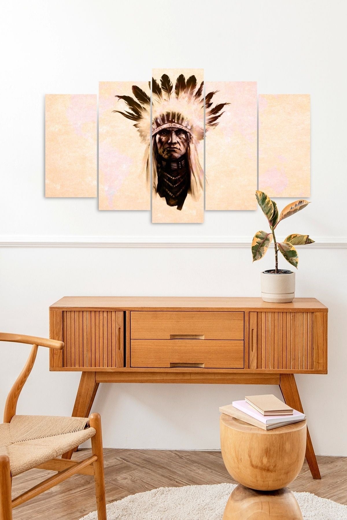 Kızılderili Manzara 5 Parçalı Mdf Tablo 60 x 100