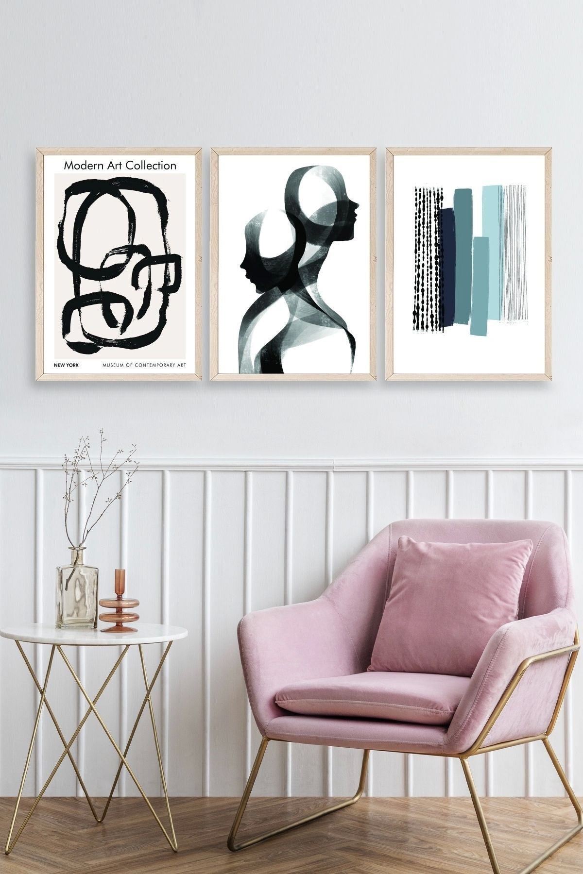 Modern Üçlü Ahşap Çerçeveli Tablo 50 x 70