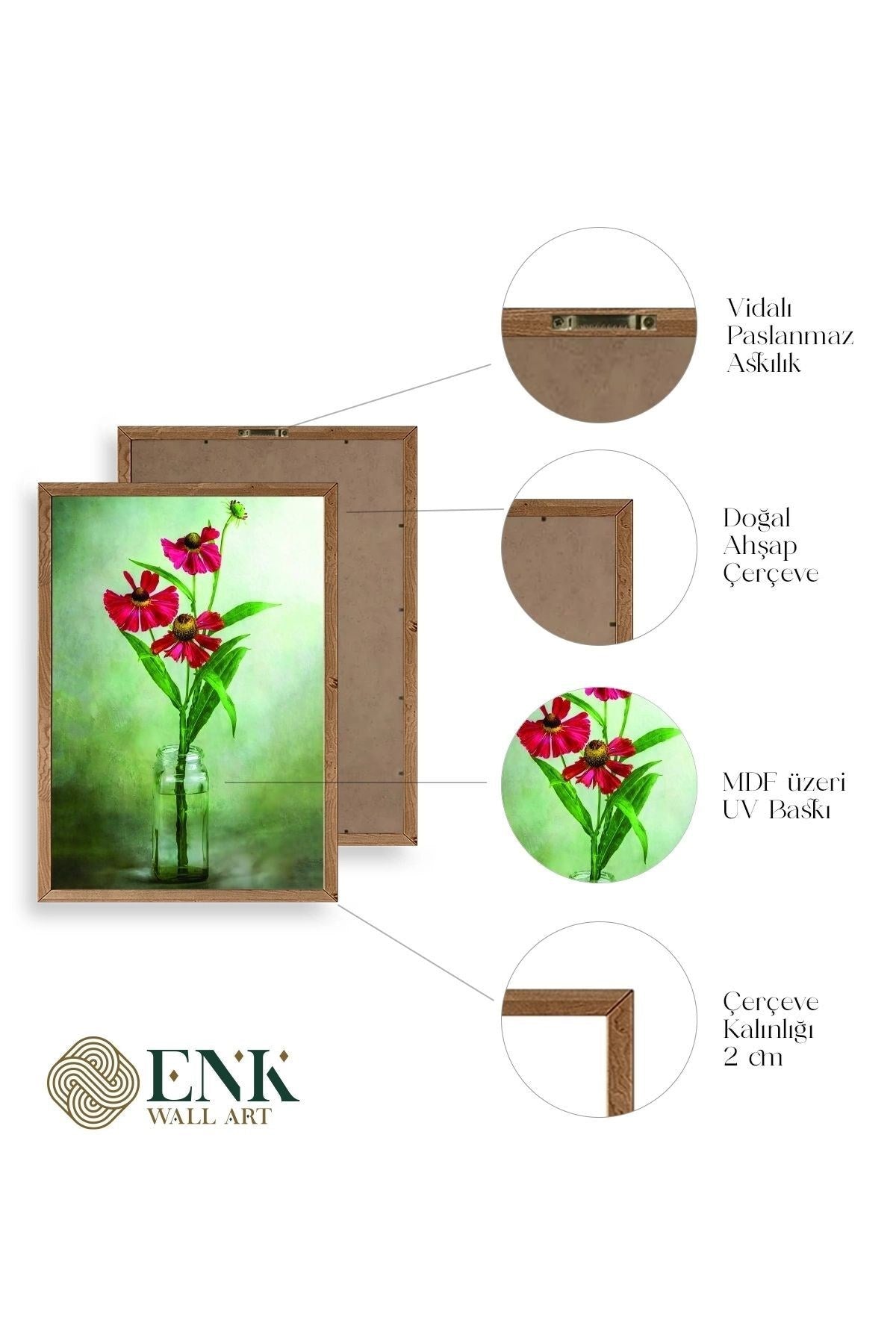 Çiçekler Ahşap Çerçeveli Tablo 23 x 30