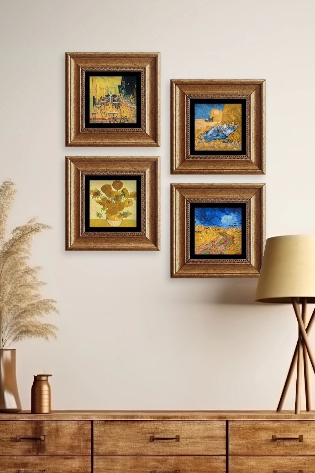Van Gogh 4 lü Set Çerçeveli Taş Tablo 20 cm