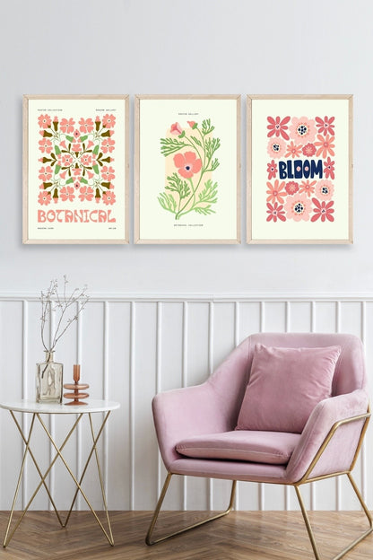 Botanik Üçlü Ahşap Çerçeveli Tablo 50 x 70