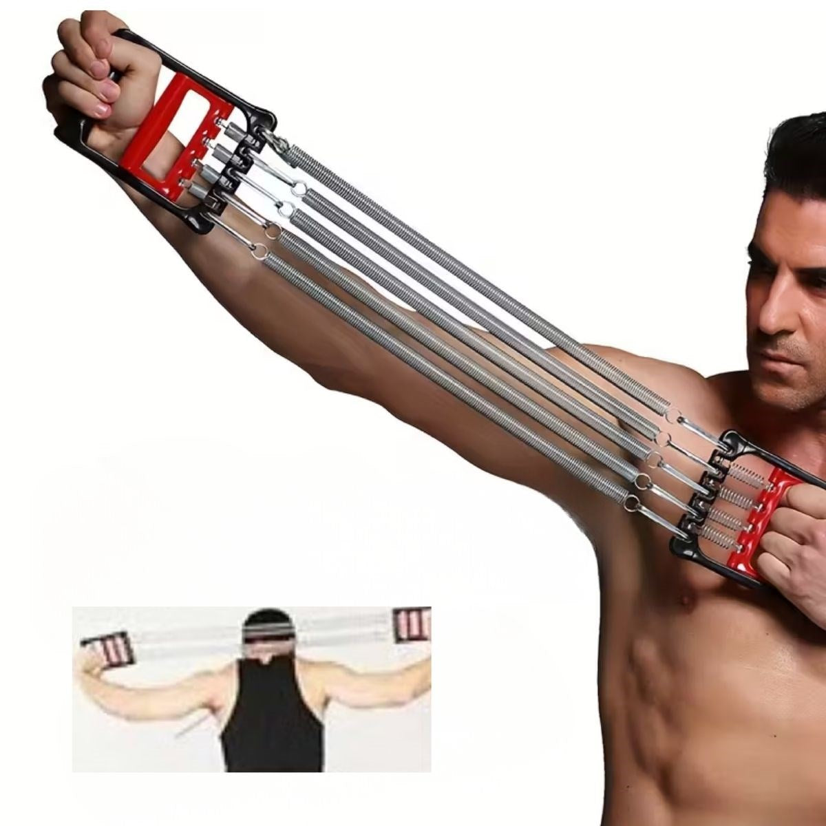 BUFFER® Göğüs Genişletme ve Kuvvet Egzersiz Aleti – 5 Yaylı 5 Kademeli Ayarlanabilir Fitness ve Kuvvet Antrenmanı Ekipmanı