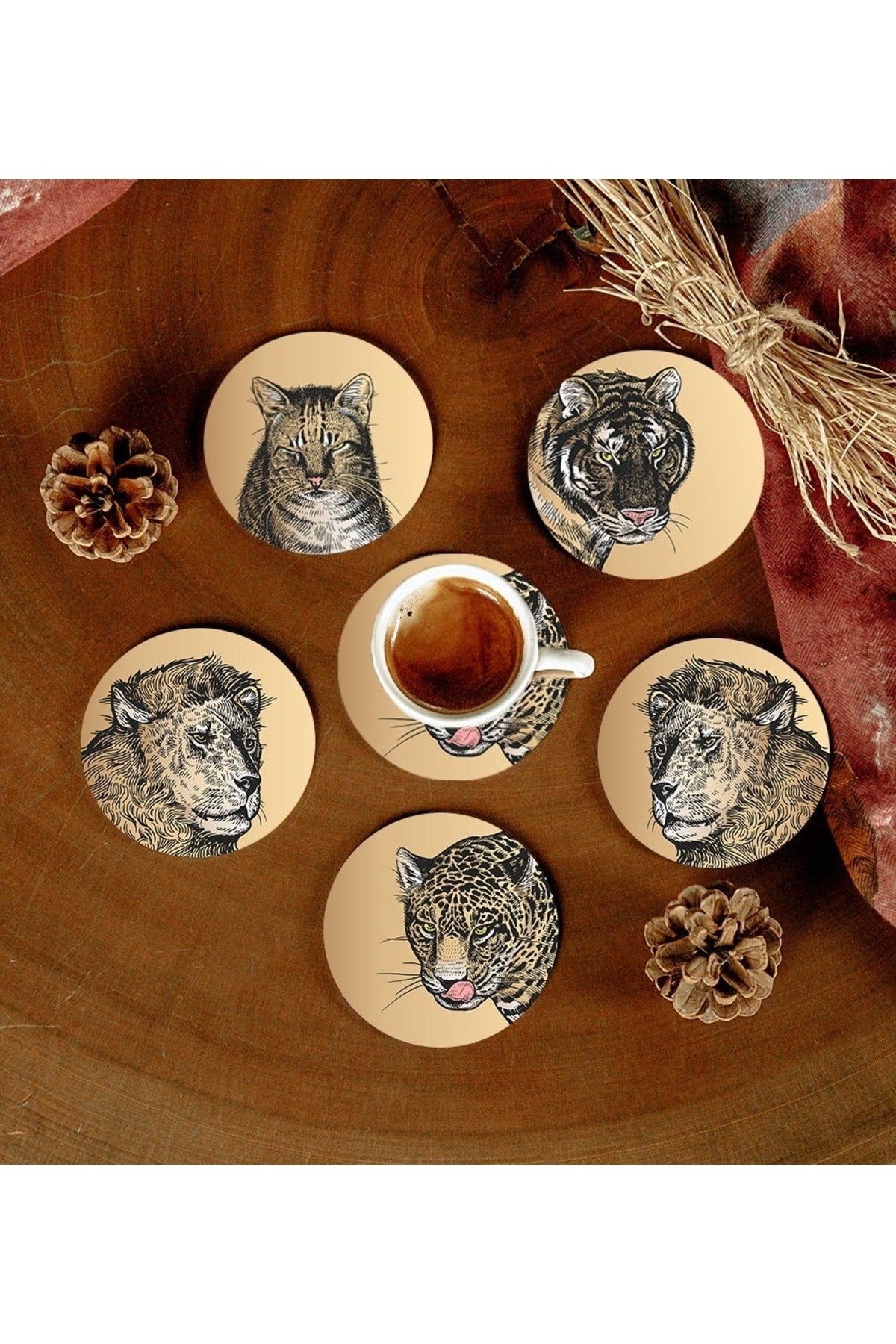 6 Adet Desenli Mdf Bardak Altlığı