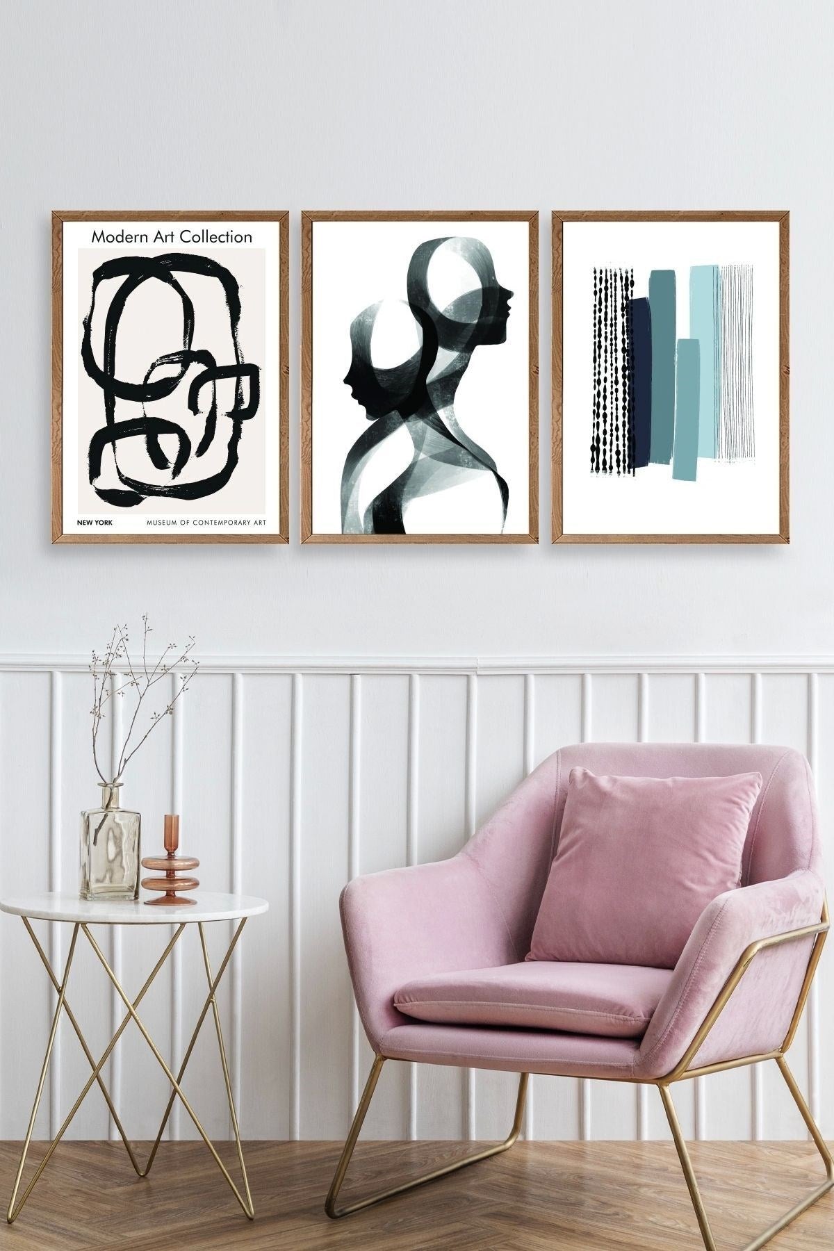 Modern Üçlü Ahşap Çerçeveli Tablo 50 x 70