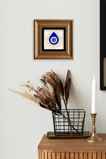 Nazar Boncuğu Çerçeveli Taş Tablo 20 cm