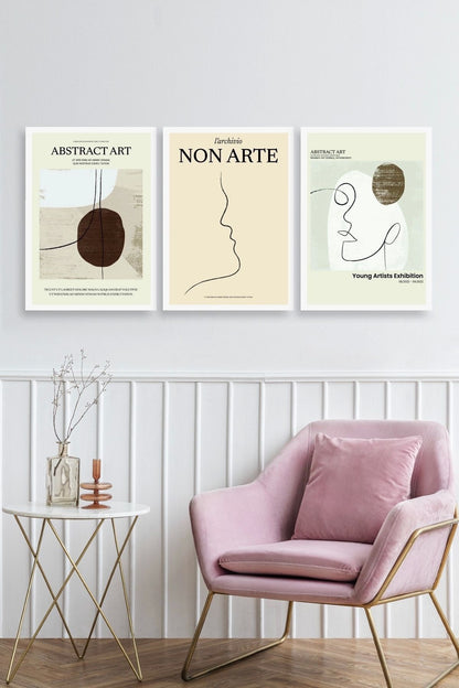 Soyut Sanat Üçlü Ahşap Çerçeveli Tablo 40 x 60