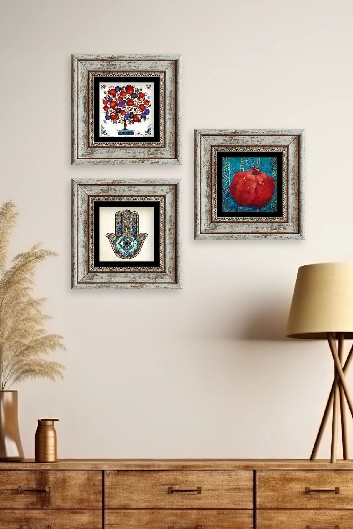 Mistik 3 lü Set Çerçeveli Taş Tablo 20 cm