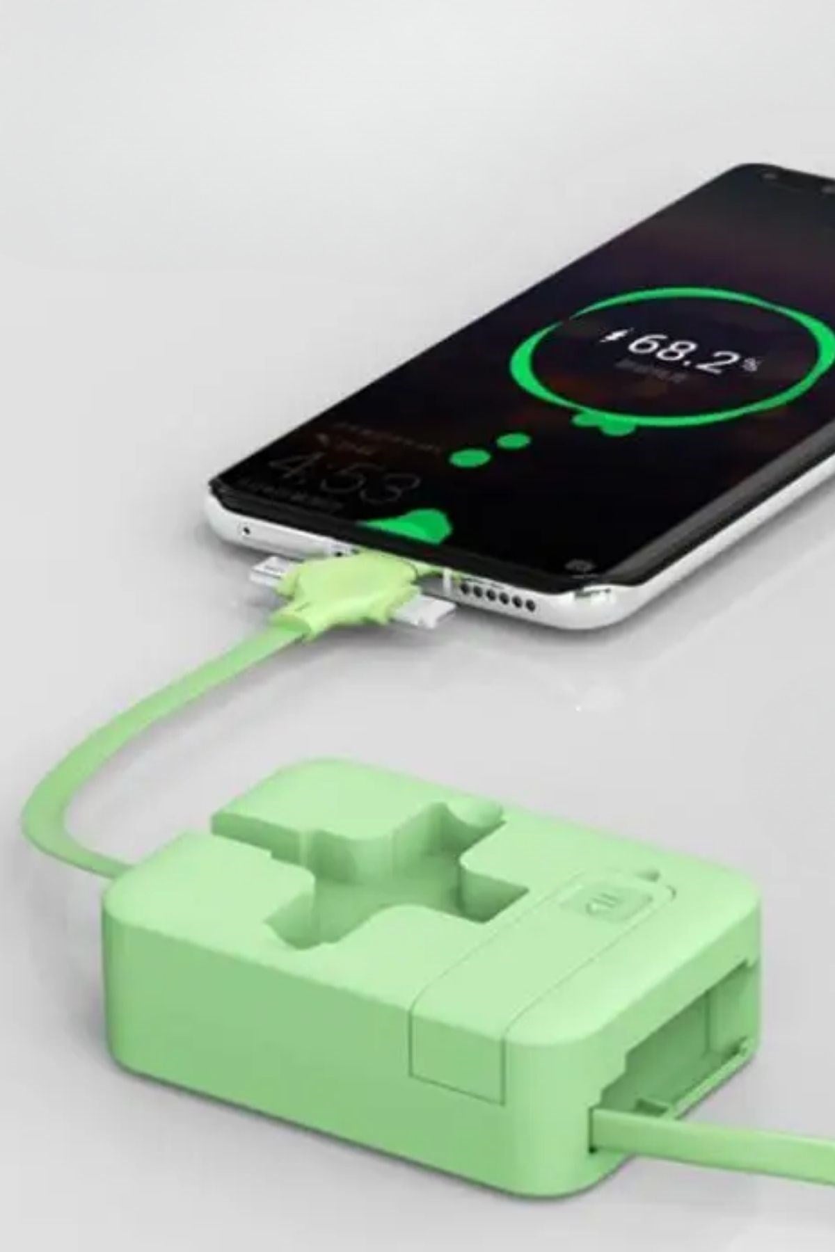 BUFFER® Cep Tipi Telefon Tutuculu Makaralı Uzayıp Kısalabilen 3'ü 1 Arada USB Şarj Kablosu