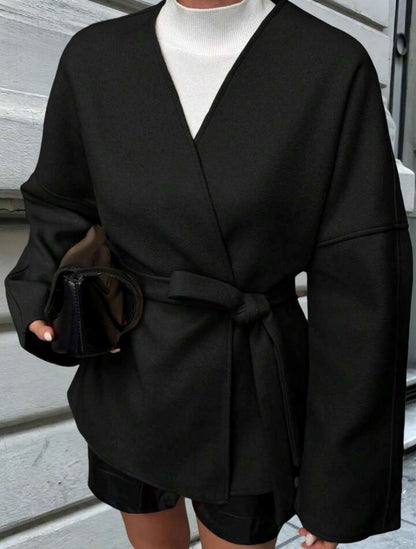 Bağlama Detaylı Rahat Kalıp Kaşmir Hırka/Ceket