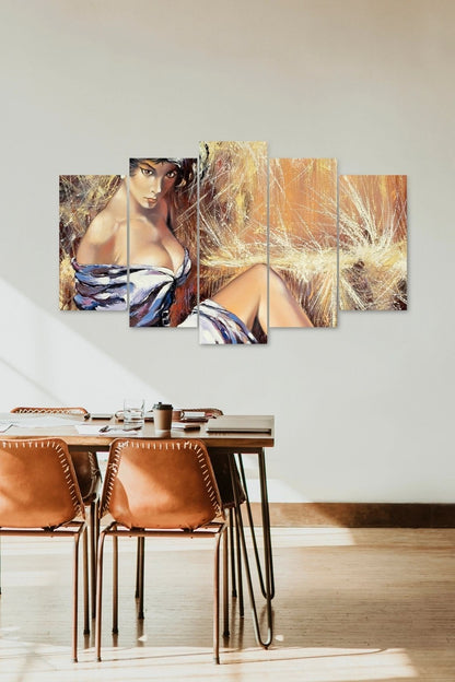 Kadın Manzarası 5 Parçalı Mdf Tablo 60 x 100