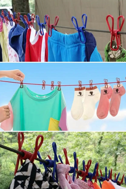 BUFFER® Taşınabilir Seyahat Çamaşır İpi 12 Mandallı Klipsli Lastikli Çamaşır Mandalları