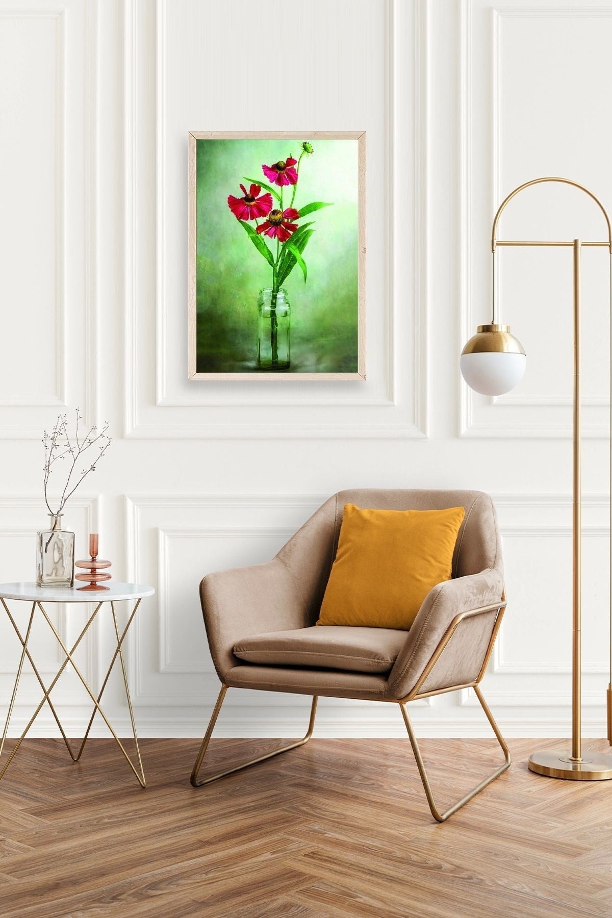 Çiçekler Ahşap Çerçeveli Tablo 30 x 42