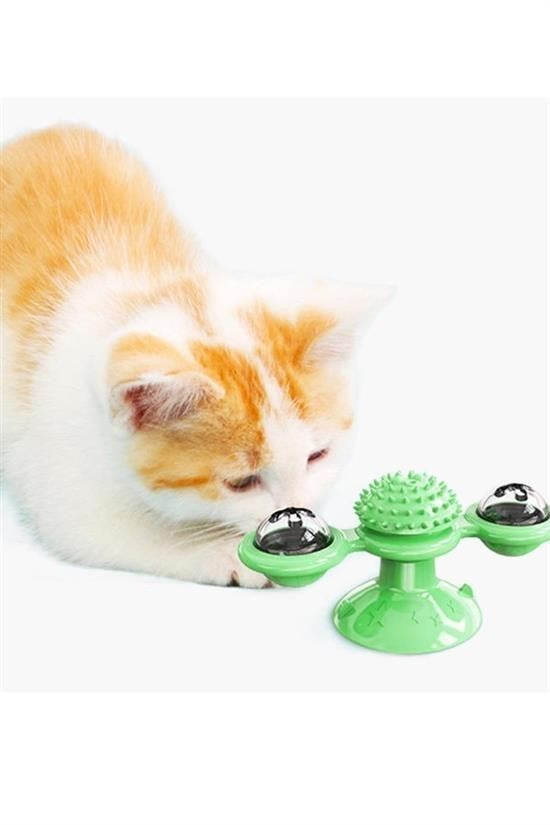 BUFFER® Pet Malzemeleri Vantuzlu Fırıldak Toplu Dönen Şeffaf Depo Tasarım İnteraktif Kedi Oyuncağı