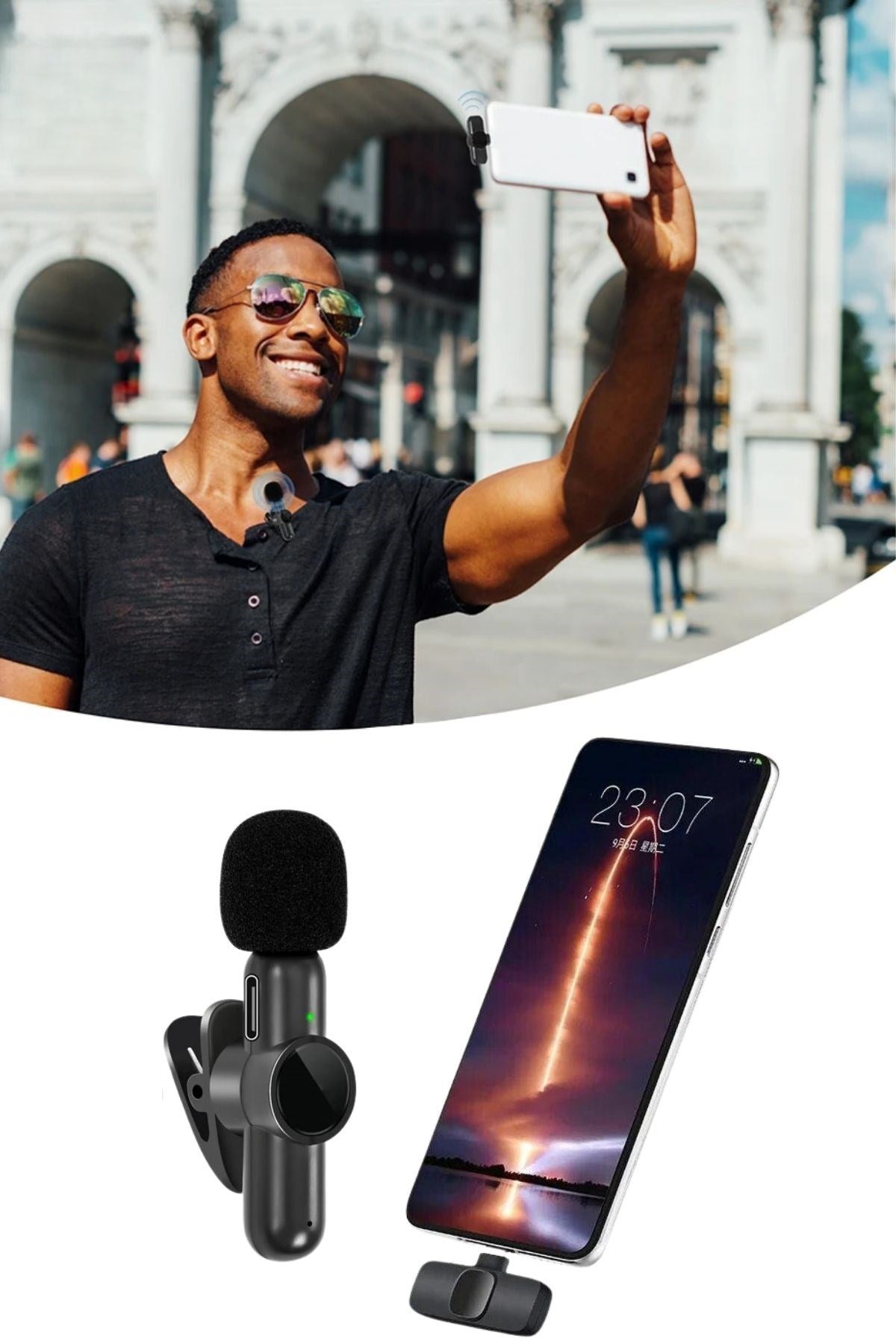 BUFFER® Type C Uyumlu İphone Dönüştürücülü Kablosuz Yaka Mikrofonu Android ve İphone Uyumlu Mini Mikrofon