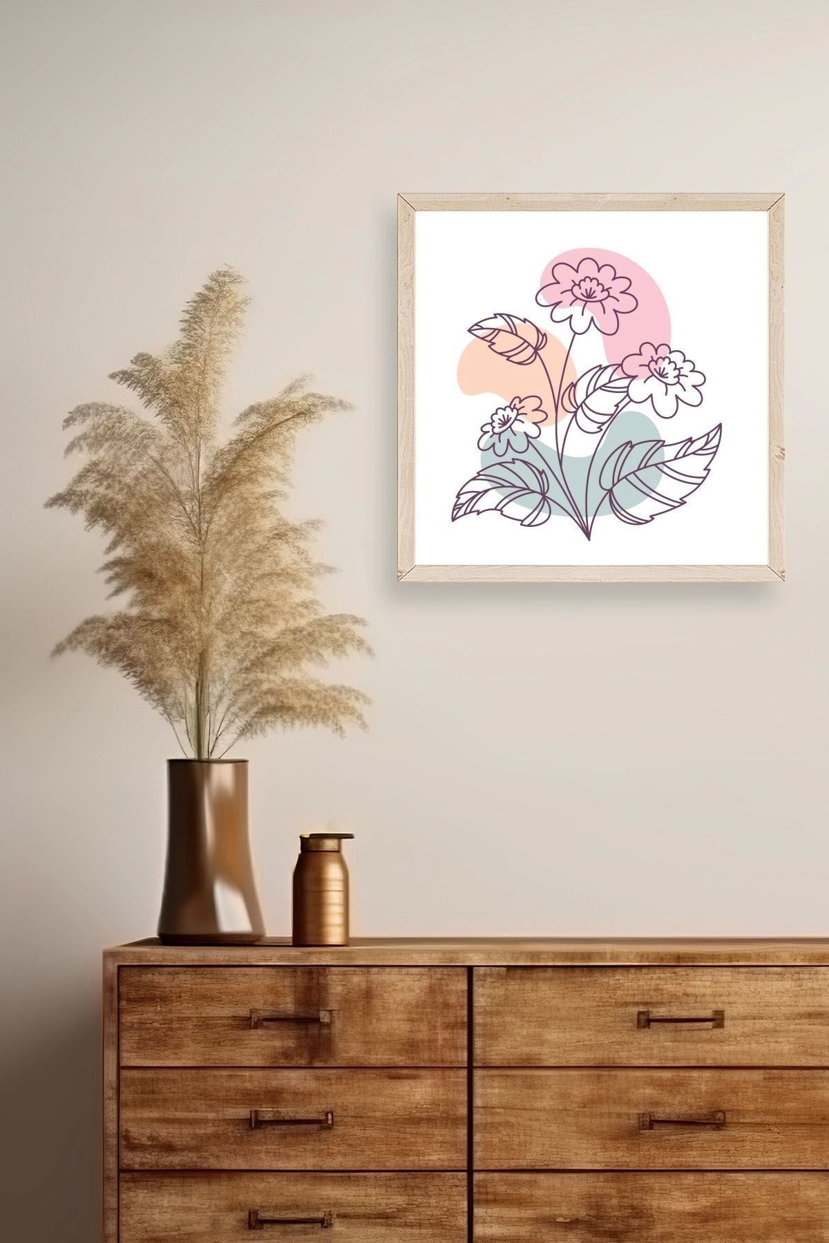 Çiçek Ahşap Çerçeveli Tablo 50 x 50