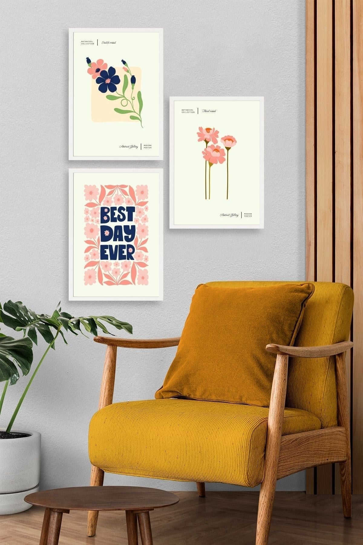 Soyut Üçlü Ahşap Çerçeveli Tablo 50 x 70