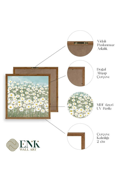 Çiçekler Ahşap Çerçeveli Tablo 50 x 50