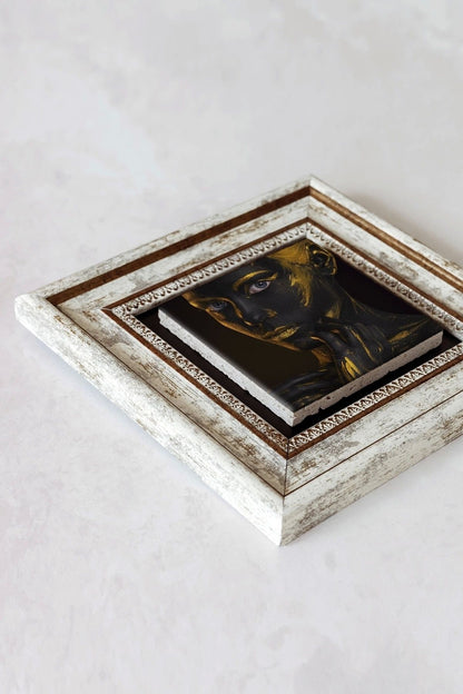 Afrikalı Kadın Çerçeveli Taş Tablo , Çerçeveli Taş Duvar Dekoru-enkcrcvtbl-00162 20 cm