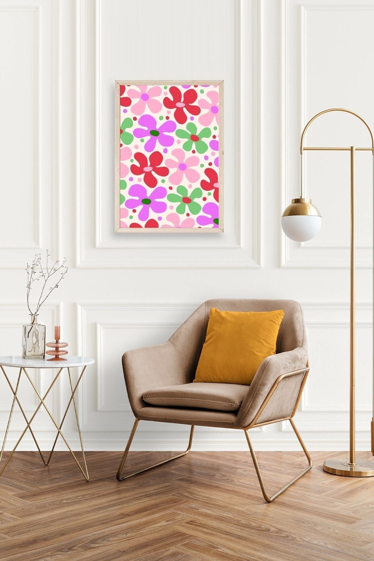 Çiçekler Ahşap Çerçeveli Tablo 50 x 70