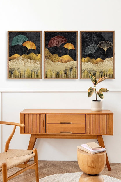 Manzara Üçlü Ahşap Çerçeveli Tablo 17 x 23