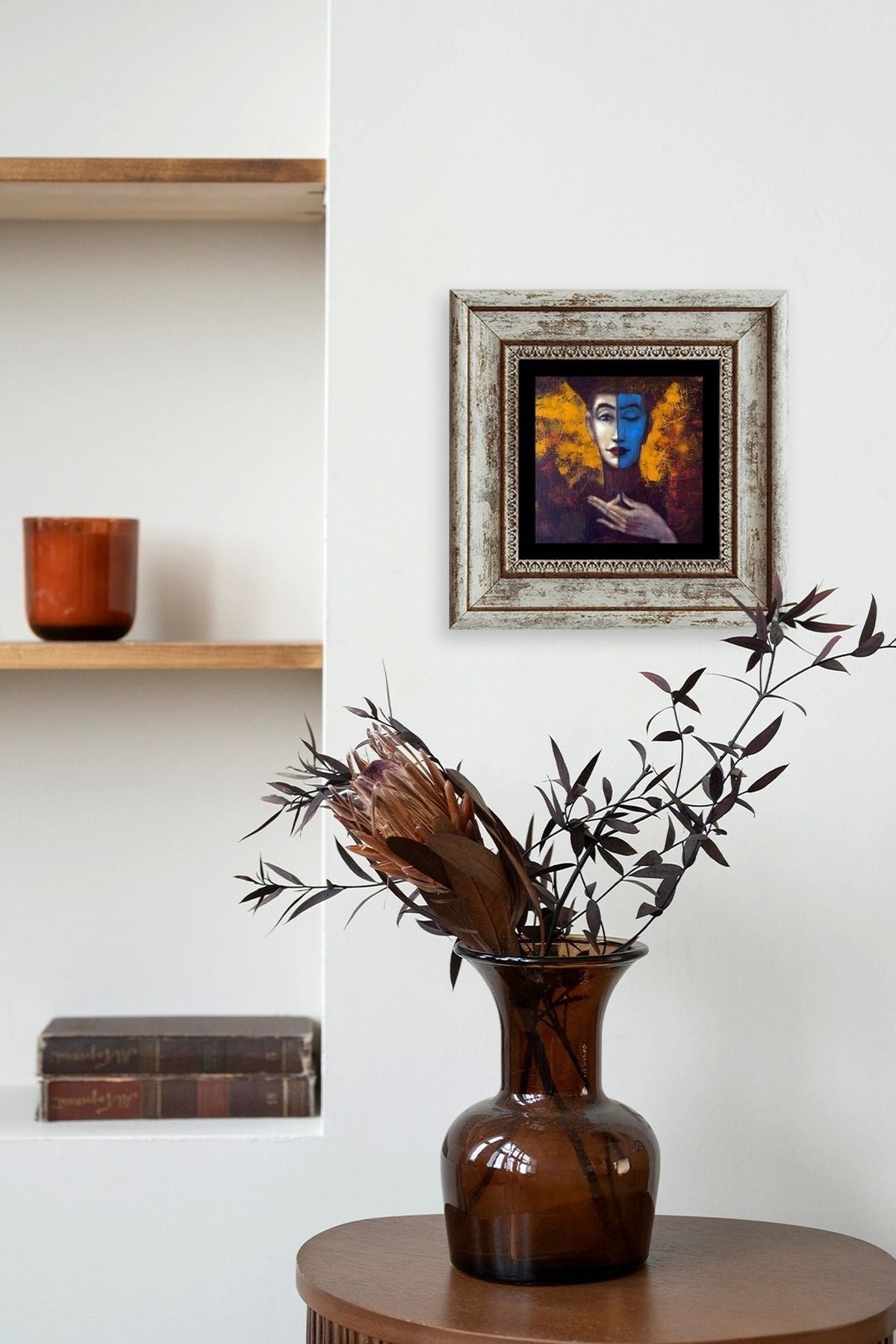 İki Ruh Hali Kadın Çerçeveli Taş Tablo 20 cm