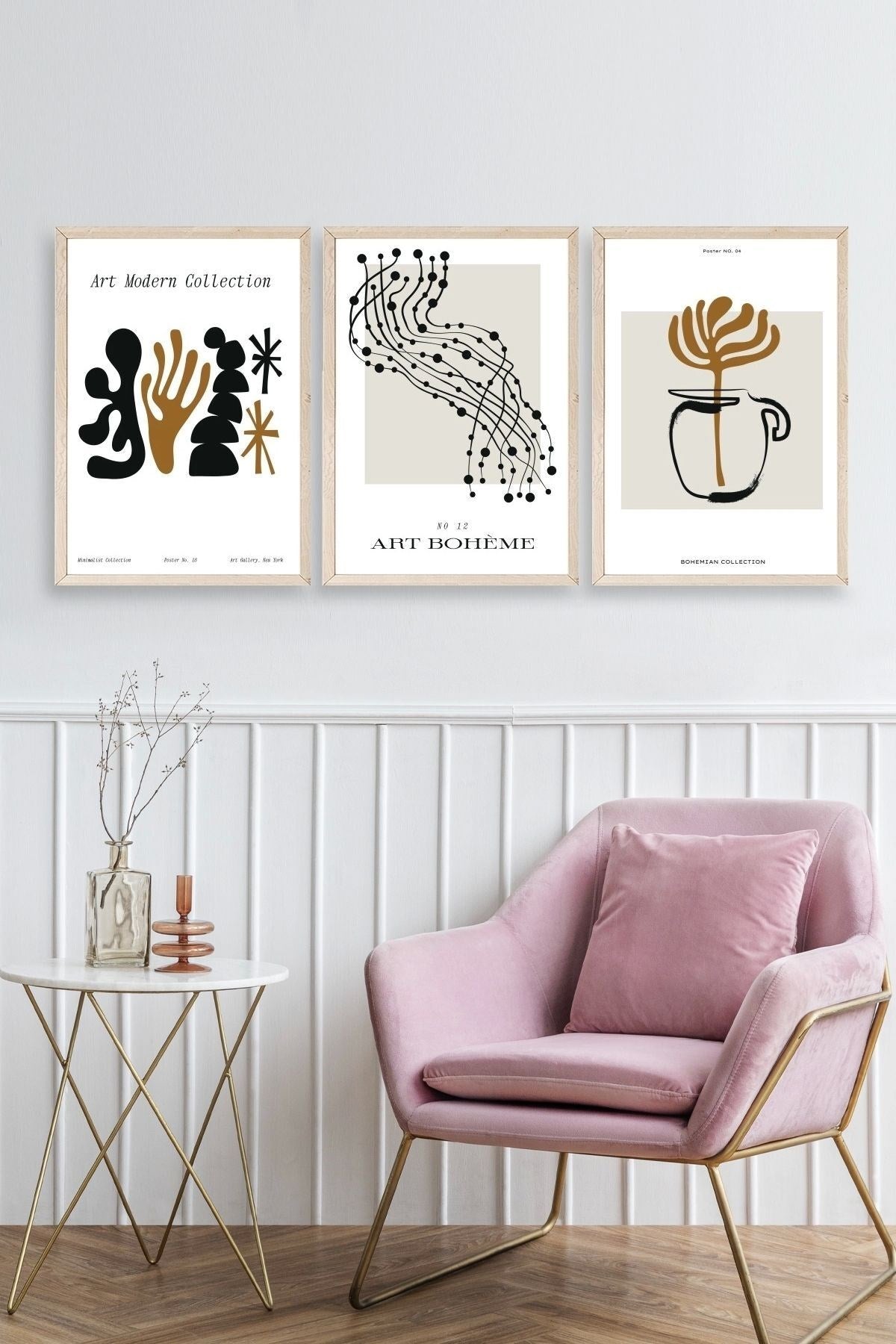 Modern Üçlü Ahşap Çerçeveli Tablo 30 x 40